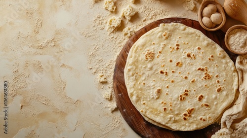 Freshly Rolled Dough on Wooden Board photo