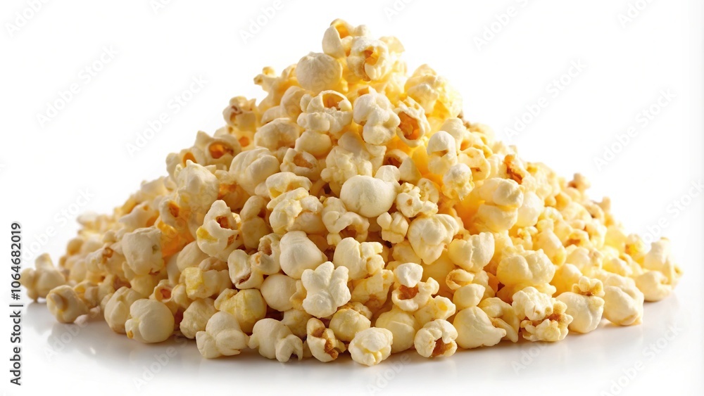 Wide-angle view of a pile of popcorn with butter on a white background Wide-angle view of a pile of popcorn with butter on a white background