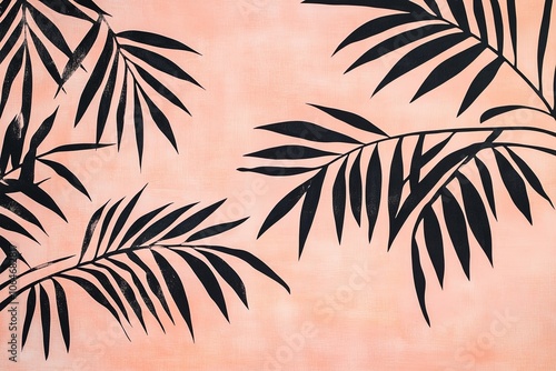 a painting of black leaves on a pink background photo