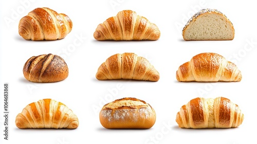 Assortment of Realistic Bread Products on White Background