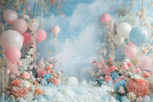 Maternity backdrop, wedding backdrop, photography background with delicate flowers and vintage wall.