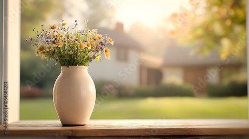 Vintage Vase with Flowers on Mantelpiece