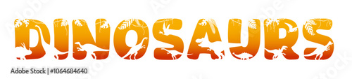 Quote dinosaur with prehistoric dino and plant leaves silhouettes. Vector jurassic dinosaur animals, reptiles and flying pterosaurs with prehistoric jungle forest palm trees, paleontology themes