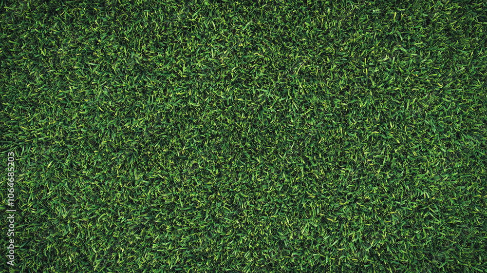 Fototapeta premium Lush green artificial grass covering a flat surface in bright daylight during summer