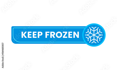 Keep Frozen icon for cold product or food package, vector blue snowflake emblem. Frozen product label for fresh refrigerated meat and fish or seafood, keep frozen emblem for cold food package
