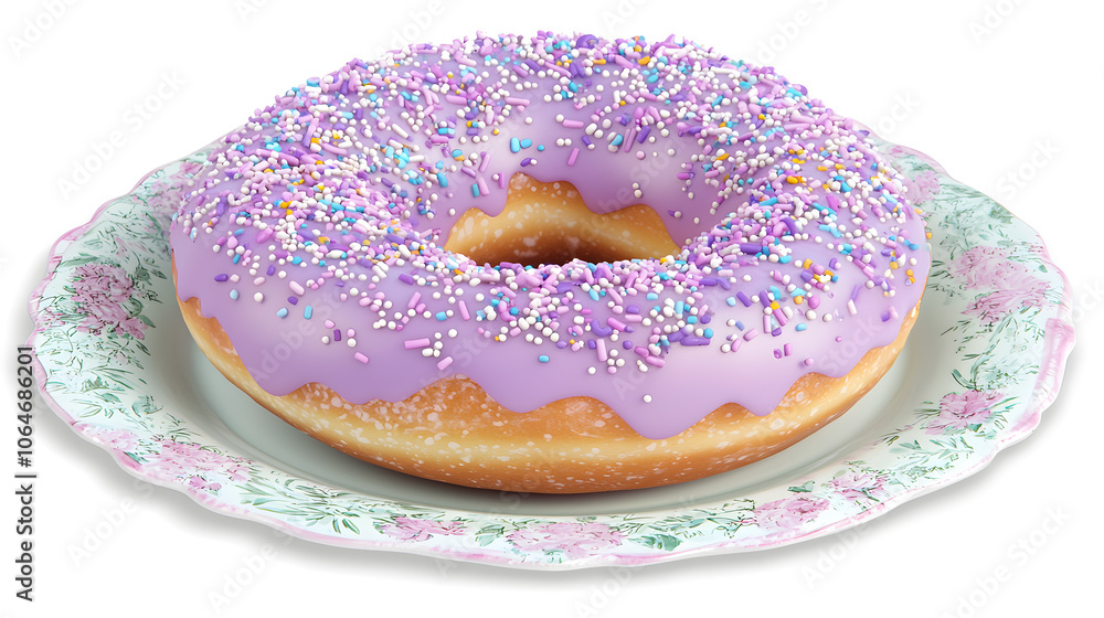Colorful donut with purple icing and sprinkles Colorful donut with purple icing and sprinkles