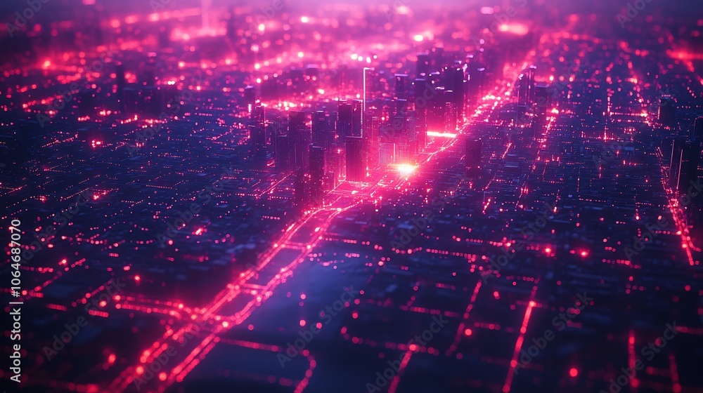 Obraz premium City map holographic security shields over key sites like power grids and water systems emphasizing infrastructure cybersecurity