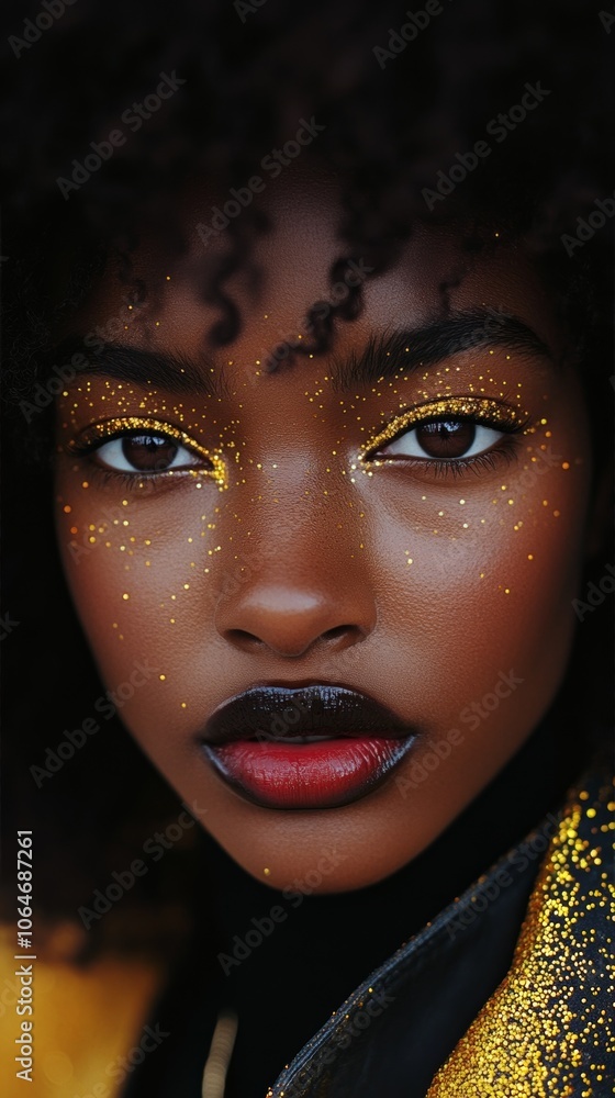 Portrait of a woman with golden makeup. Portrait of a woman with golden makeup.