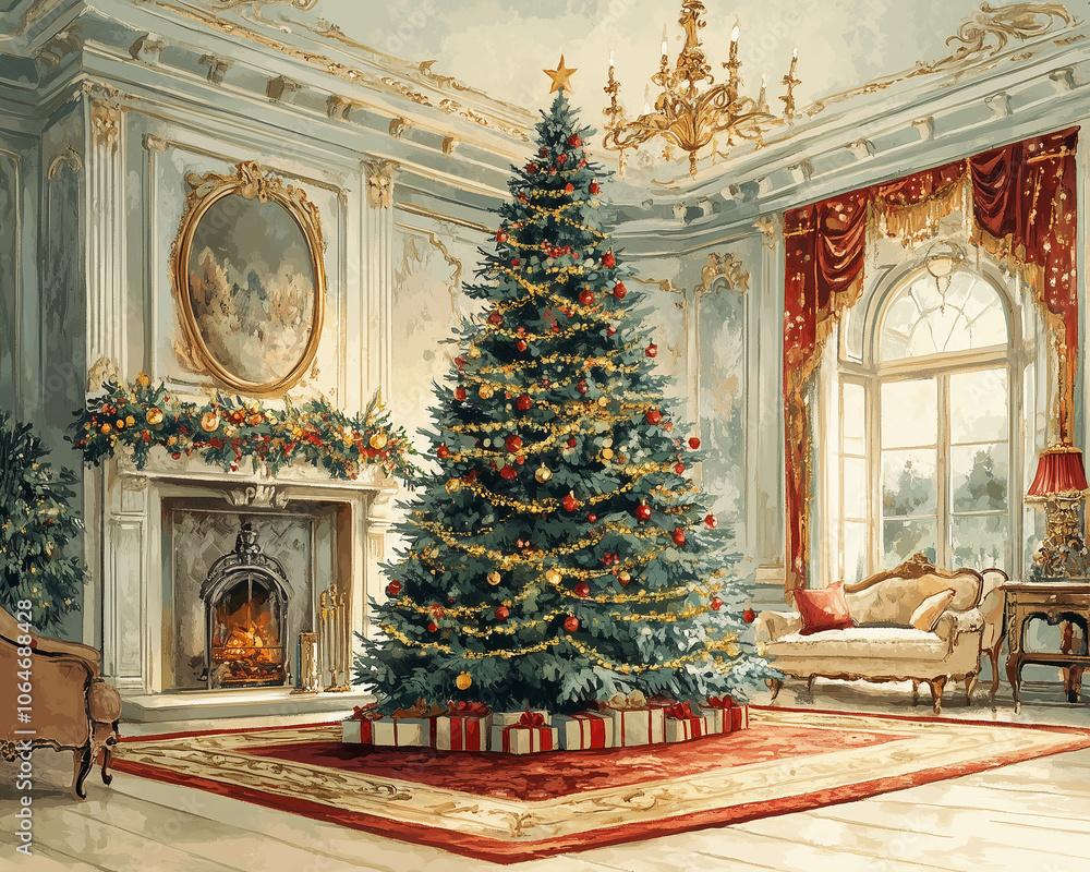 custom made wallpaper toronto digitalelegant Christmas morning scene, with a beautifully decorated tree and a sunlit room.