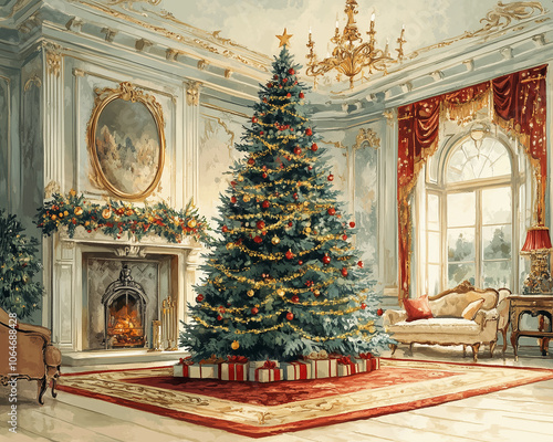 Wallpaper Mural elegant Christmas morning scene, with a beautifully decorated tree and a sunlit room. Torontodigital.ca