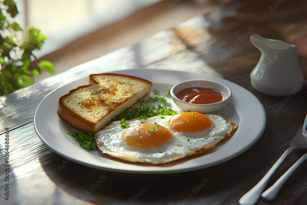 Experience the joy of a traditional breakfast featuring Pan Fri perfectly plated with sunny-side-up eggs on toasted bread garnished with fresh herbs. This mouthwatering dish brings a taste of comfort Experience the joy of a traditional breakfast featuring Pan Fri perfectly plated with sunny-side-up eggs on toasted bread garnished with fresh herbs. This mouthwatering dish brings a taste of comfort