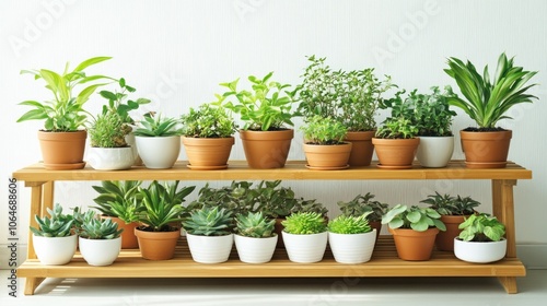 Wallpaper Mural Vibrant Plants in Matching Planters on a Shelf Torontodigital.ca