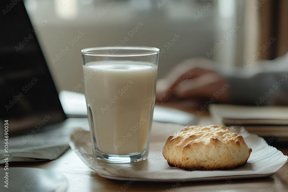 Warm milk and bread are ready to serve as breakfast on your desk because breakfast is an important meal for the body. Warm milk and bread are ready to serve as breakfast on your desk because breakfast is an important meal for the body.