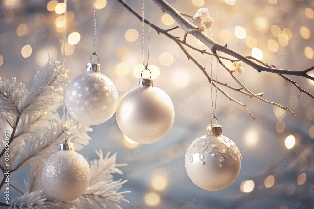 Elegant Conceptual Photography of Three White Ornaments Hanging from a Tree, Featuring a Unique Middle White Ball with a Hole, Perfect for Holiday and Seasonal Decor Themes Elegant Conceptual Photography of Three White Ornaments Hanging from a Tree, Featuring a Unique Middle White Ball with a Hole, Perfect for Holiday and Seasonal Decor Themes