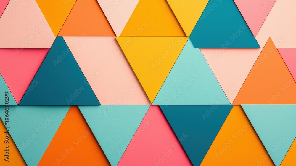 A bold and graphic pattern with brightly colored triangles arranged in a tessellated design, ideal for a modern and energetic visual. A bold and graphic pattern with brightly colored triangles arranged in a tessellated design, ideal for a modern and energetic visual.
