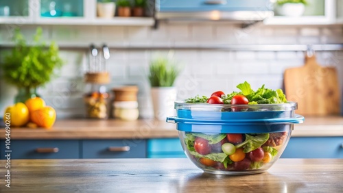 Elegant Double Exposure Photography of a Glass Bowl with Blue Cover for Tiffin Use, Ideal for Lunch Box, Showcasing Culinary Delights and Lifestyle Inspirations