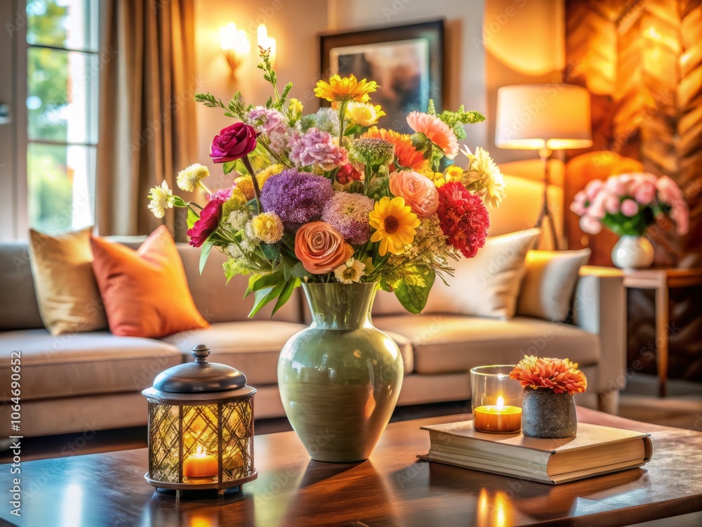 Elegant Flower Vase Display in a Cozy Living Room: A Perfect Blend of Nature and Home Decor for a Serene Ambiance Elegant Flower Vase Display in a Cozy Living Room: A Perfect Blend of Nature and Home Decor for a Serene Ambiance