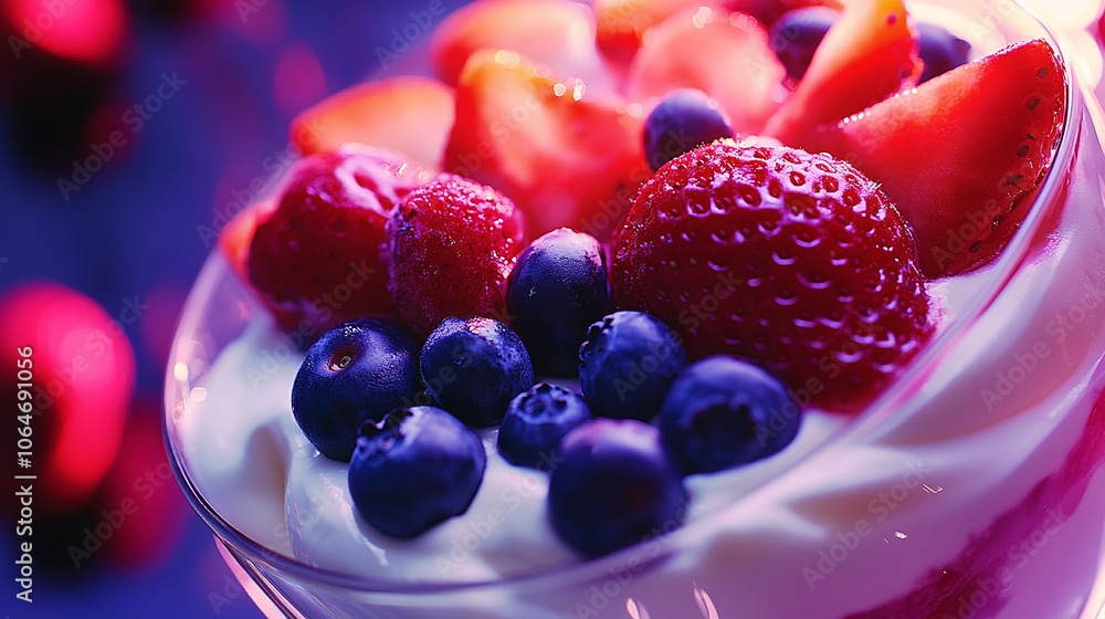 Fresh berries and yogurt parfait lightly sweetened Fresh berries and yogurt parfait lightly sweetened