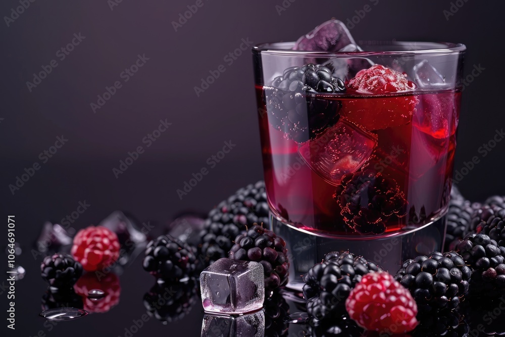 Blackberry and Raspberry Cocktail with Ice Cubes Blackberry and Raspberry Cocktail with Ice Cubes