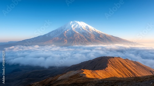 Experience the majestic beauty of mount taranaki rising above the clouds at dawn