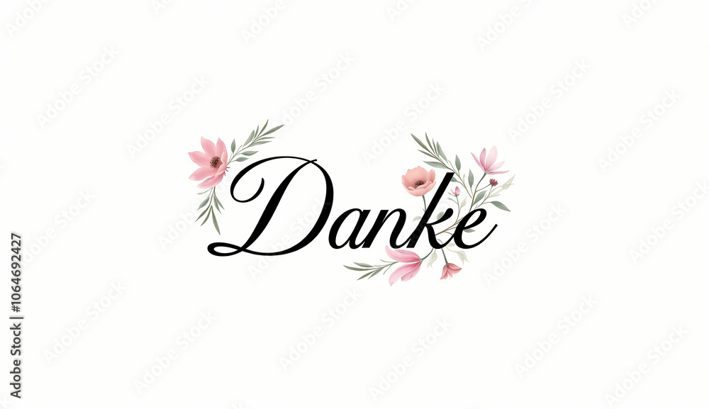 Danke inscription with floral elements on a white background Danke inscription with floral elements on a white background