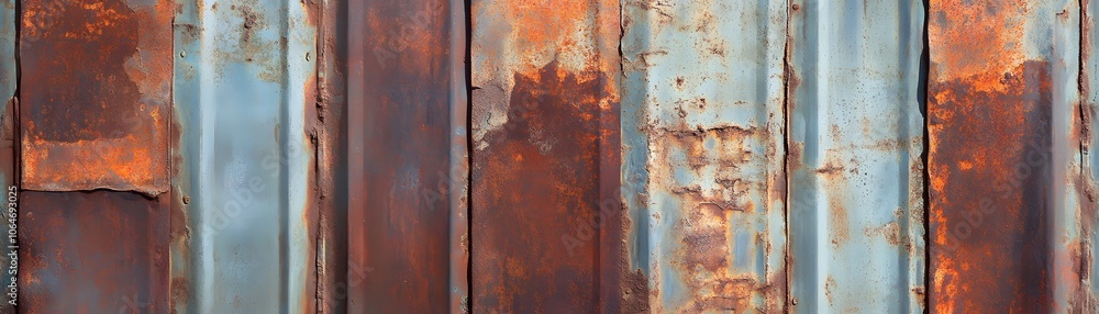 Rusted and Weathered Metal Panel with Corrugated Texture Rusted and Weathered Metal Panel with Corrugated Texture