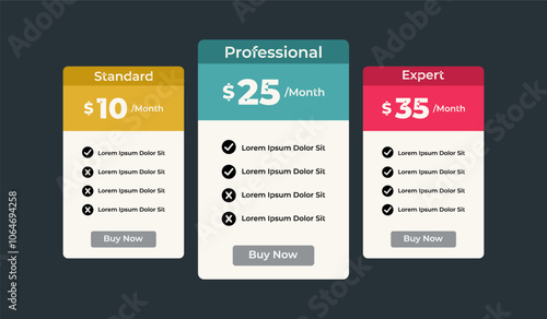 3 column comparison price chart template design for web business