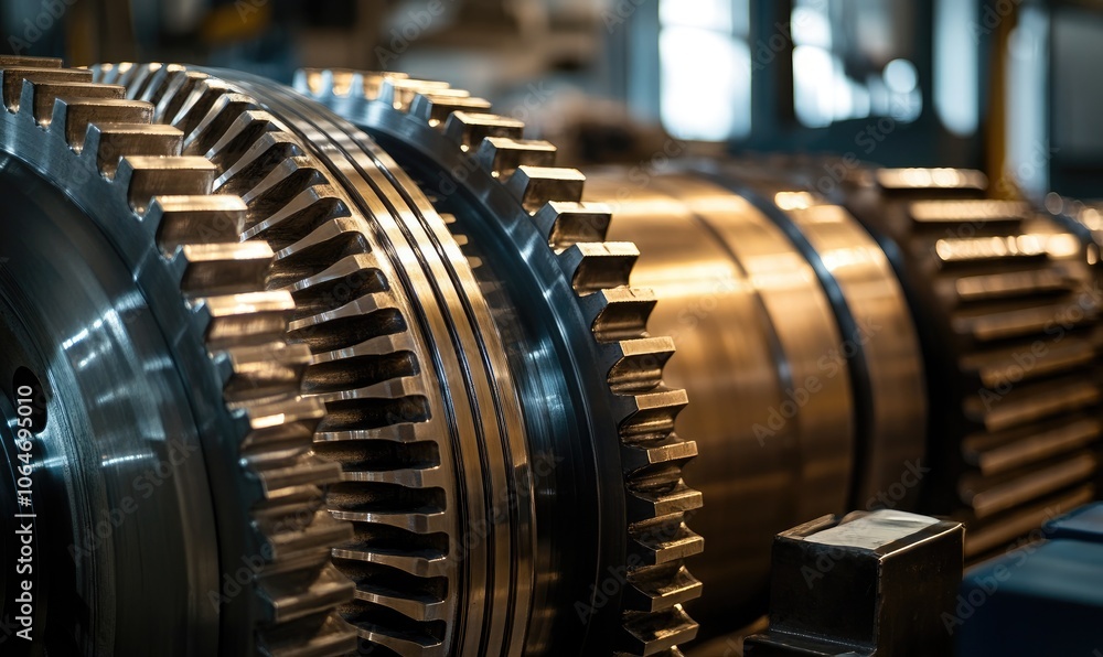 Closeup of Metal Gears Interlocking and Rotating in a Factory Setting Closeup of Metal Gears Interlocking and Rotating in a Factory Setting