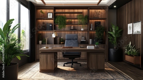 Wallpaper Mural Charming rustic office featuring distressed wood accents and cozy vintage decor for a warm, inviting workspace. Torontodigital.ca