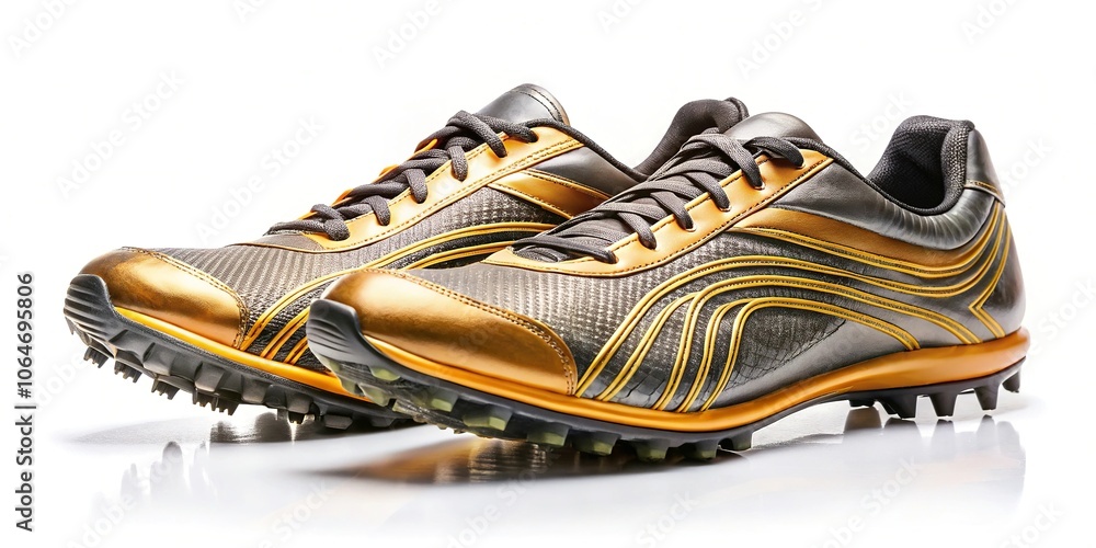 Wide-angle view of track shoes on white background Wide-angle view of track shoes on white background