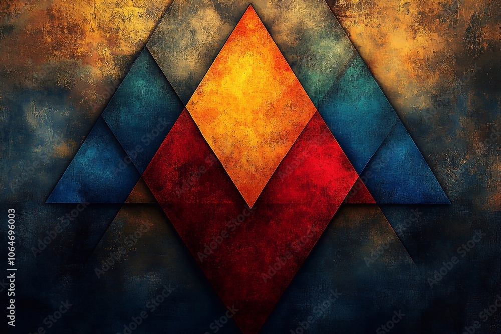 Fototapeta premium Geometric shapes in the form of parallelograms in blue tones with enough space for text below.