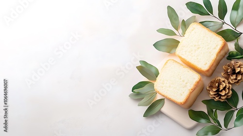 Wallpaper Mural Freshly baked slices of soft white bread surrounded by green leaves and natural decor Torontodigital.ca
