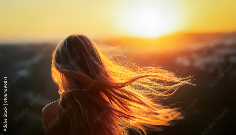 Back view of a person standing on a hilltop, watching the sunrise over a misty valley, creating a silhouette against a golden sky. Back view of a person standing on a hilltop, watching the sunrise over a misty valley, creating a silhouette against a golden sky.
