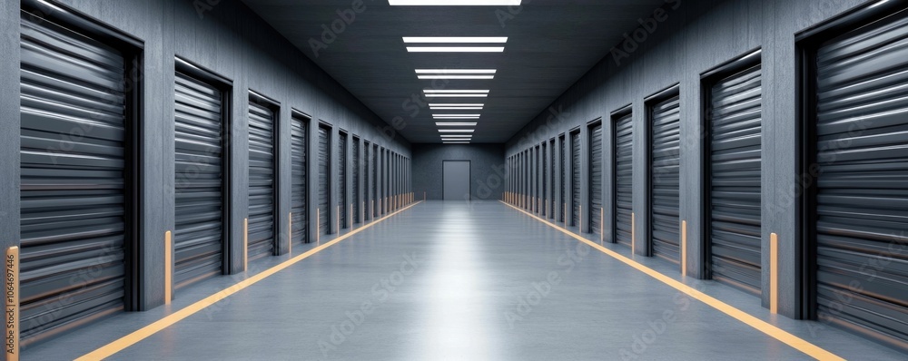 Highly Efficient and Technologically Advanced Modern Storage Facility with Automated Shelving Systems and Optimized High Tech Organization for Streamlined Logistics and Inventory Management
