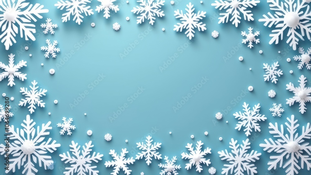 White snowflakes on light blue background. An origami-style winter scene. Christmas and New Year's postcard with copy space White snowflakes on light blue background. An origami-style winter scene. Christmas and New Year's postcard with copy space