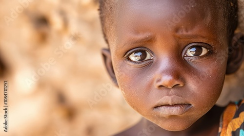 A close-up portrait of a young child with deep, expressive eyes, conveying emotions of curiosity and innocence against a softly blurred background.