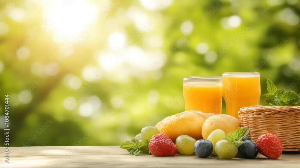 Fresh fruit juice in glass on wooden table with blurred green background healthy and refreshing summer drink Fresh fruit juice in glass on wooden table with blurred green background healthy and refreshing summer drink