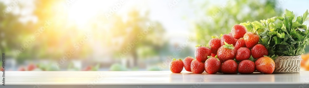 Closeup of fresh, ripe strawberries on rustic wooden table, a vibrant display of summer's sweetest treat Closeup of fresh, ripe strawberries on rustic wooden table, a vibrant display of summer's sweetest treat