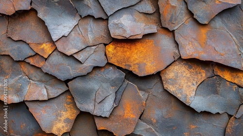Wallpaper Mural A textured surface of rough, layered stone displaying hues of gray and orange, suggestive of natural weathering and geological processes. Torontodigital.ca