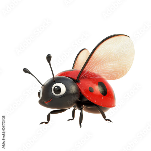 Cheerful ladybug character, vibrant colors, whimsical design, playful expression, charming and inviting, perfect for children's illustrations or animations