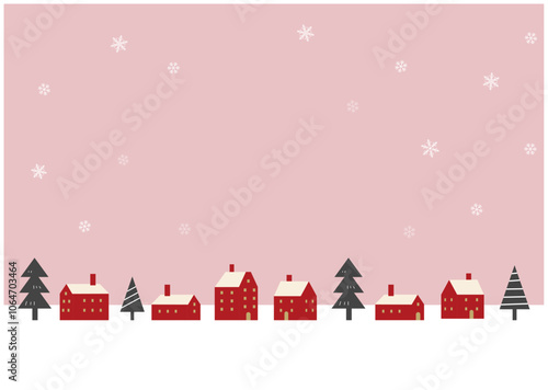 クリスマスの雪景色の街並みのフレームイラスト
