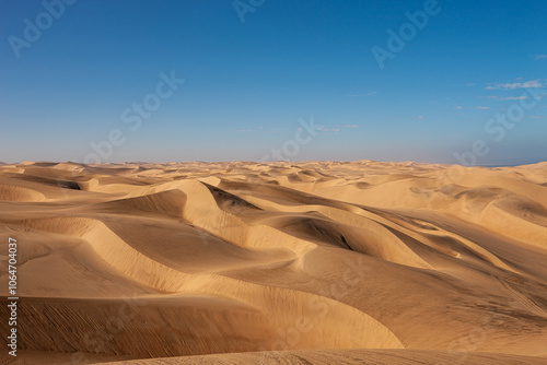 Namibia, Erongo Region, Walvis Bay, Sandwich Harbour, Sand Dunes just on the shore of the Ocean photo