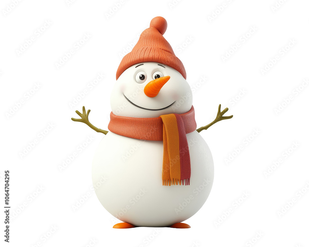 Charming 3D cartoon snowman, vibrant carrot nose, playful winter scene, whimsical design, festive atmosphere, cheerful character Charming 3D cartoon snowman, vibrant carrot nose, playful winter scene, whimsical design, festive atmosphere, cheerful character