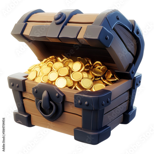 Colorful cartoon treasure chest overflowing with gold coins, jewels, and ancient artifacts, set against a whimsical fantasy backdrop.
