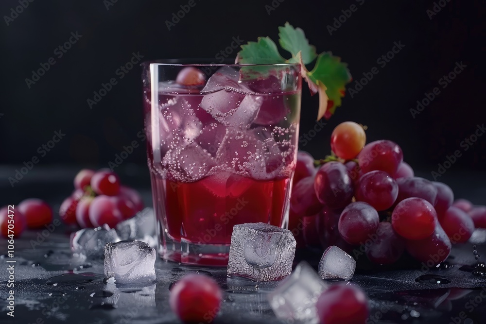 Glass of Grape Juice with Ice and Fresh Grapes Glass of Grape Juice with Ice and Fresh Grapes