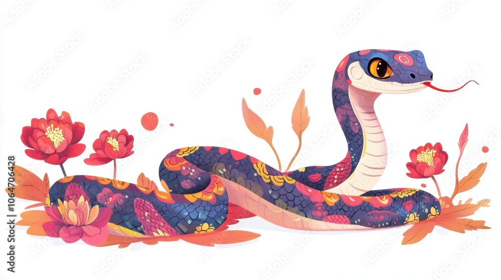 Obraz premium Vector Wind Painted Snake in Flowers