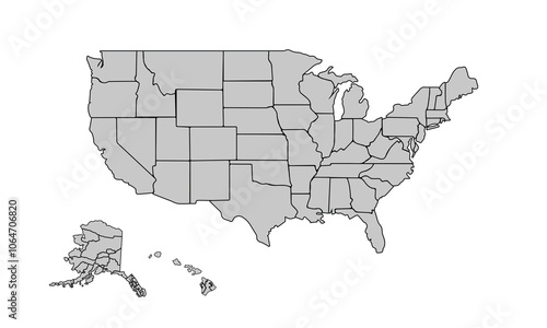Map of the United States for website layouts,background,education, precise,customizable,Travel worldwide,map silhouette backdrop,earth geography, political,reports.Vector illustration map.