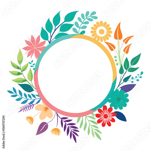 Watercolor pink floral wreath with golden circle