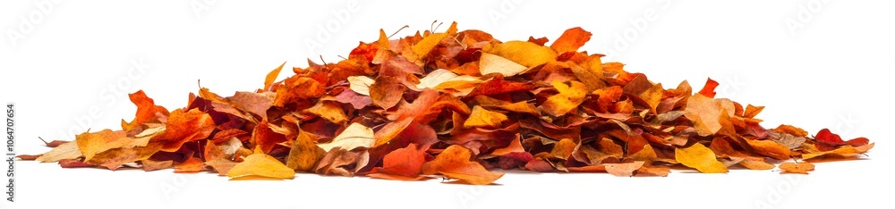 A Pile of Multicolored Autumn Leaves on a White Background A Pile of Multicolored Autumn Leaves on a White Background