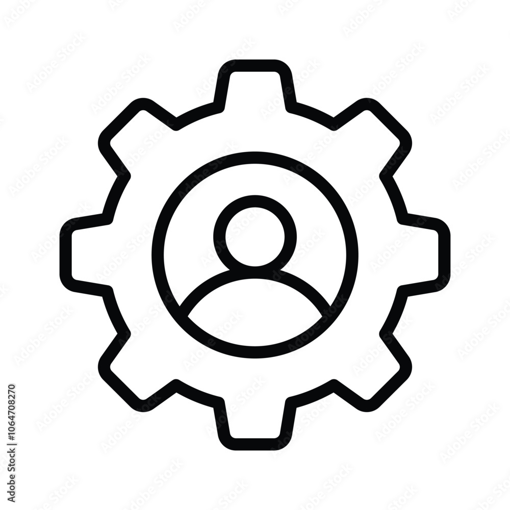 Hr management, Gear with a person inside, symbolizing user settings and management Hr management, Gear with a person inside, symbolizing user settings and management